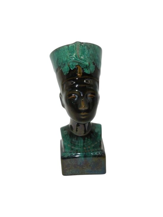 Nefertiti Bust Art Pottery Decor Egypt Green Vintage 7" - Picture 2 of 10